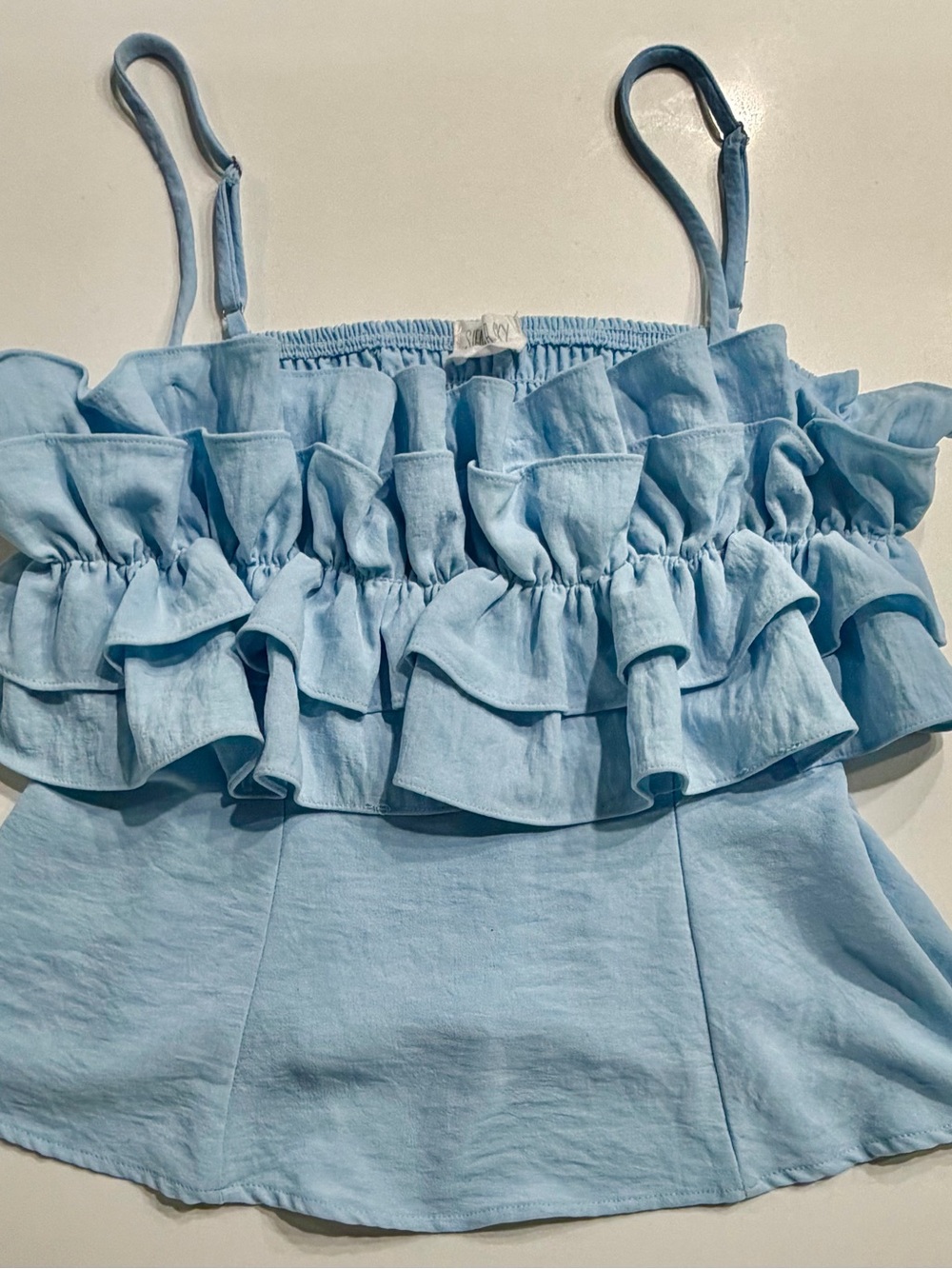Sienna Sky Light Blue Ruffle Camisole with Adjustable Straps